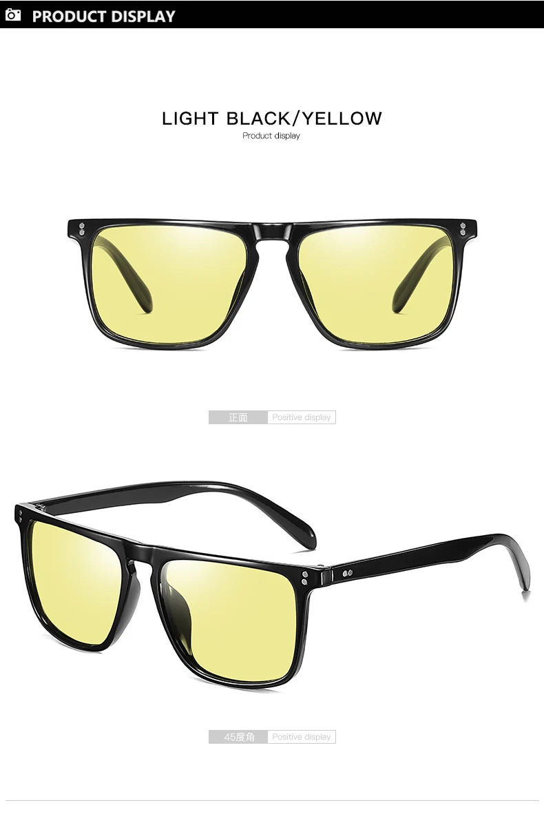 Rivet Square Photochromic Sunglasses Polarized Driving Glasses Men Women