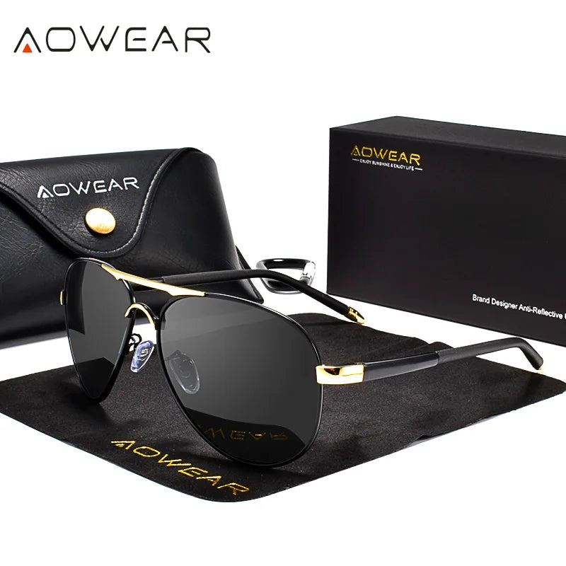 AOWEAR Aviation Polarized Sunglasses Men Driving Mirror Sun Glasses Male Brand Design Classic Pilot Eyewear Oculos Gafas De Sol