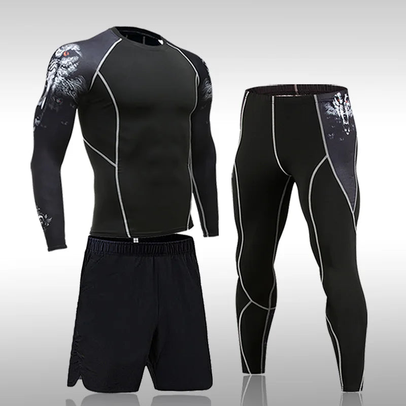 Men’s Compression Sportswear Set - 2-Piece Gym Tights & Rashguard Training Suit