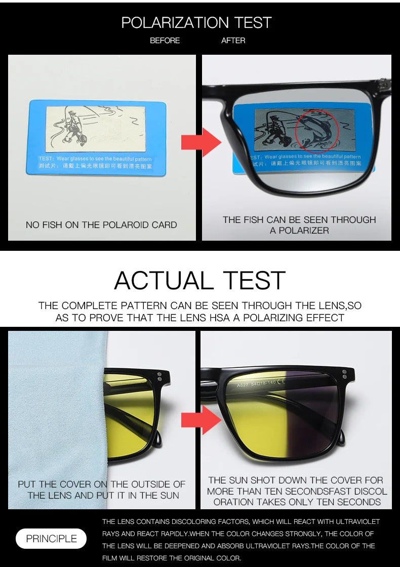 Rivet Square Photochromic Sunglasses Polarized Driving Glasses Men Women