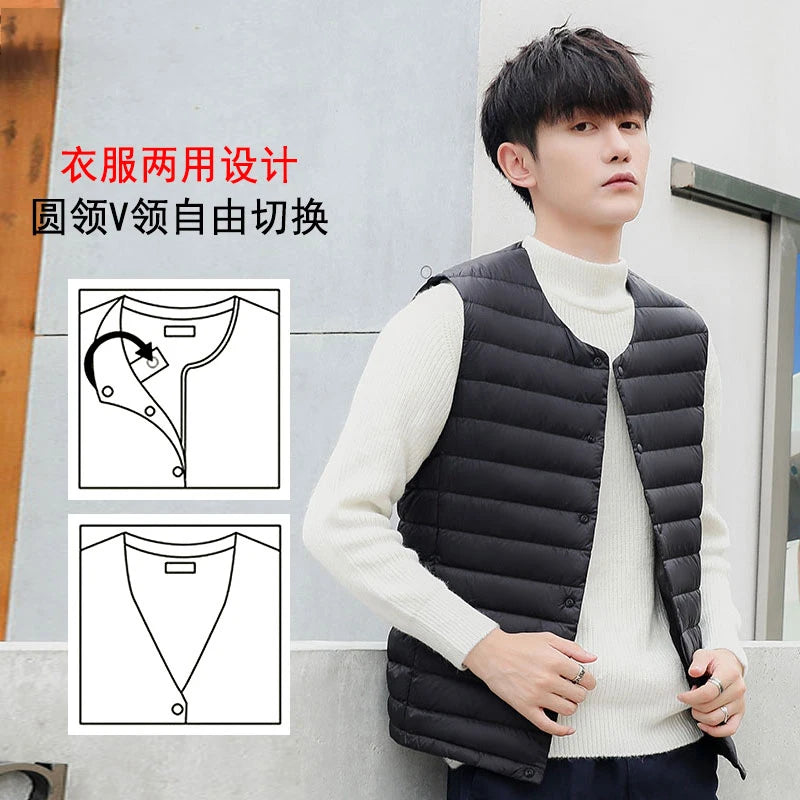 NewBang Men Down Vest Ultra Light Down Vest Portable V-neck Sleeveless Coat Man Winter Without Collar Warm Liner - trendingshoping.com