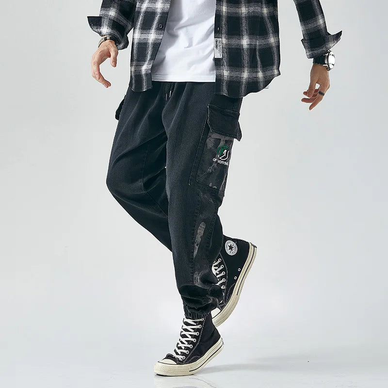 Mens Plus Size Loose Jogger Jeans Harem Cargo Ankle Length Denim Trousers