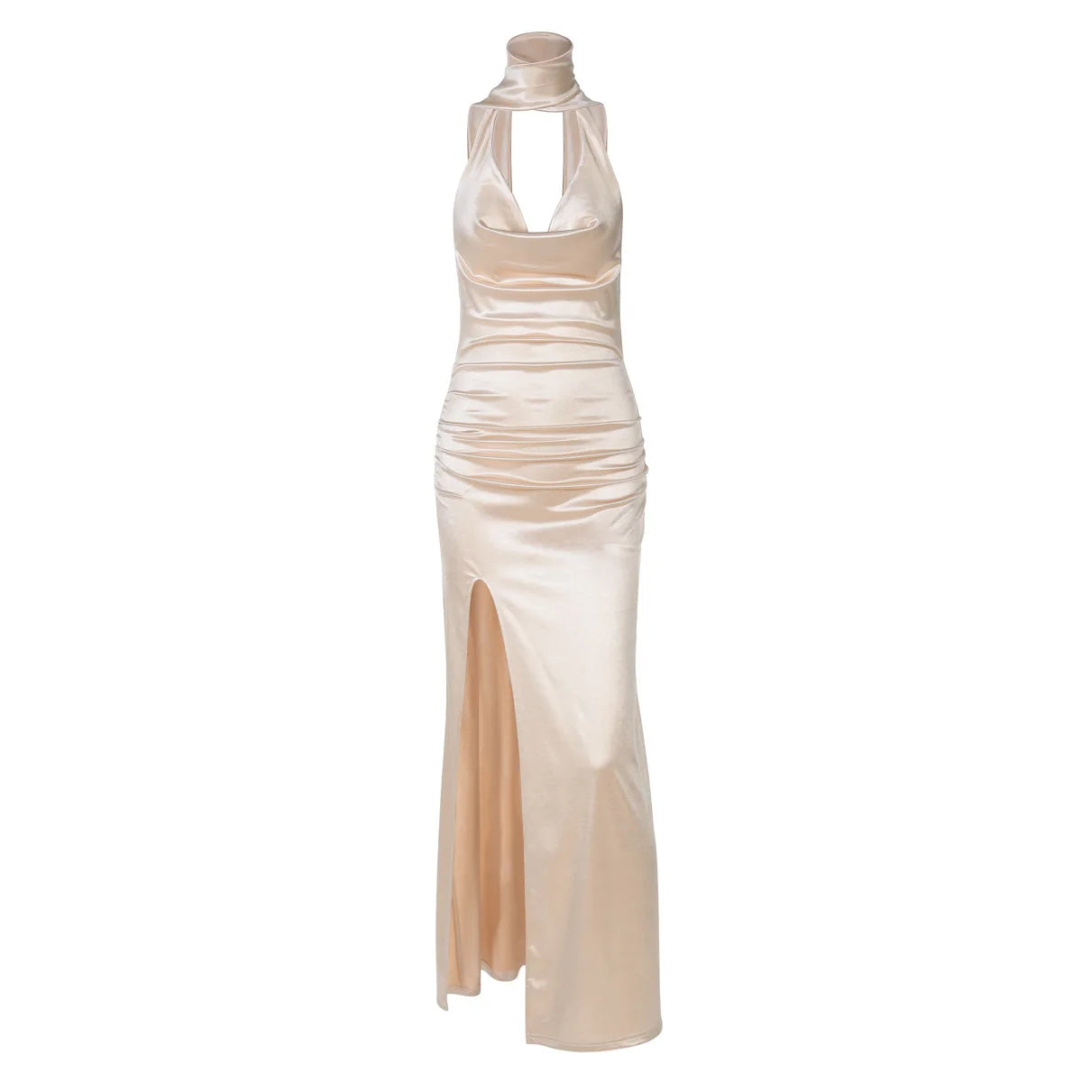 Women’s Sleeveless Halter Maxi Dress with High Slit
