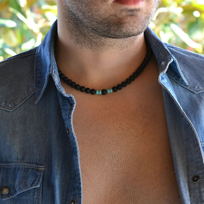 men necklace, necklace for men, Men lava bead Necklace, Mens Beaded necklace, turquoise necklace men