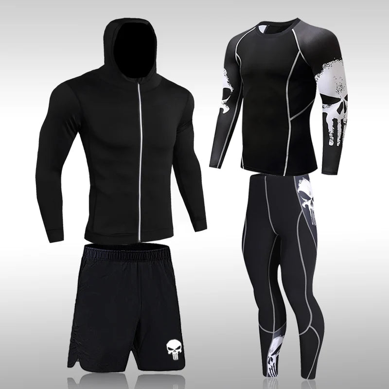 Men’s Compression Sportswear Set - 2-Piece Gym Tights & Rashguard Training Suit