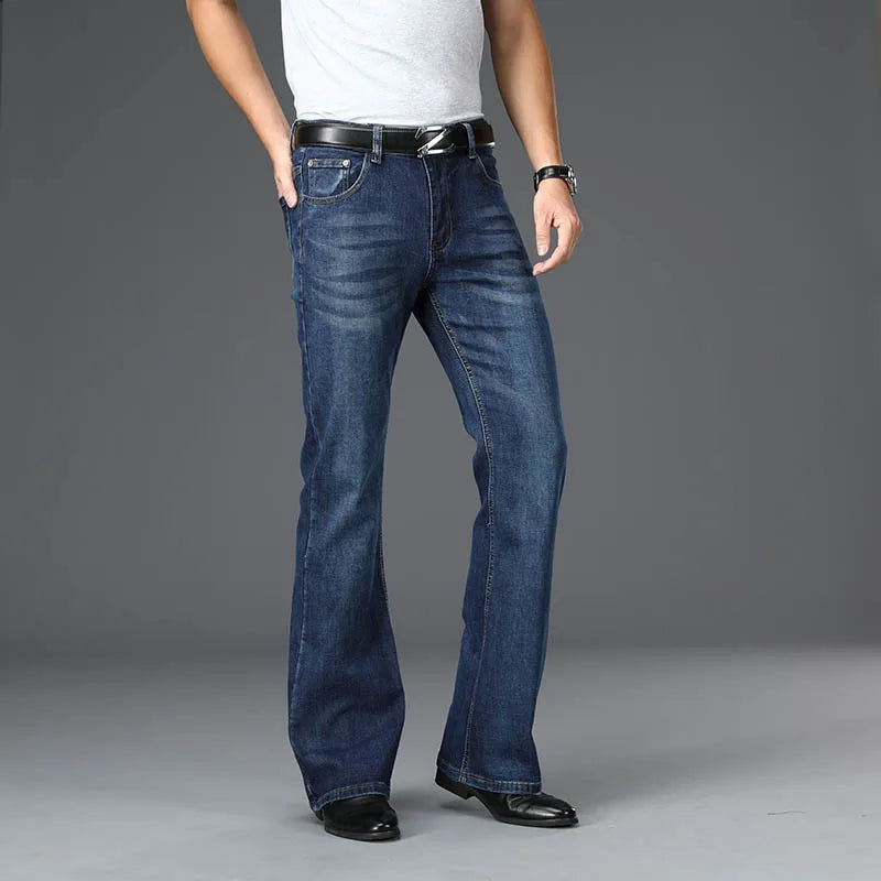 Jeans Men Mens Flared Boot Cut Leg Designer Classic Denim High Waist Stretch Loose Blue Jeans