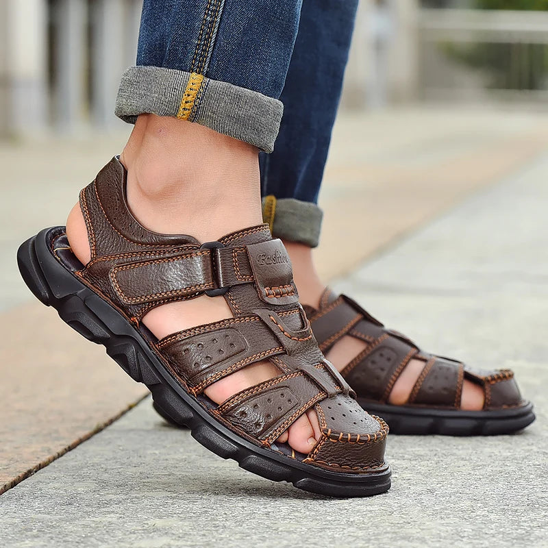 Men's Genuine Leather Sandals: Classic Summer Outdoor Footwear