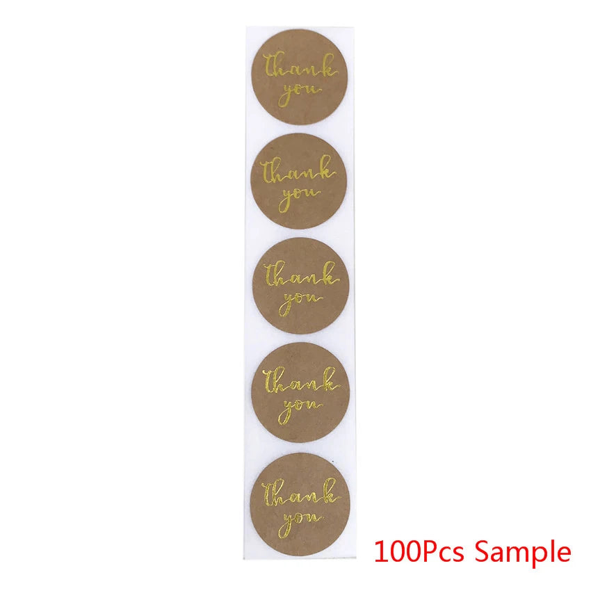 100-500pc Round Gold labels Thank You Kraft Stickers 1 inch Wedding Pretty Gift Cards Envelope Customized Sealing Label Stickers