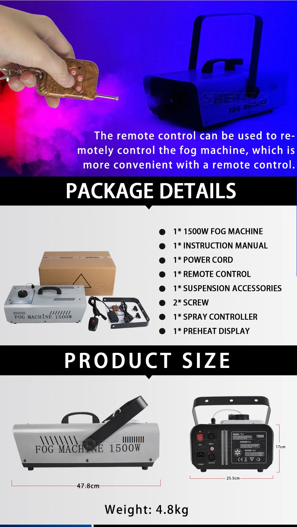 SHEHDS  1500W&1500W with DMX512 Smoke Machine for Concert Wedding DJ Fog Machine - trendingshoping.com