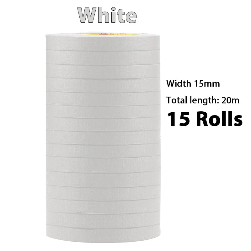 15 Rolls 15mm No-Trace Masking Tape | Multicolor Inkjet Tape for Office & Car