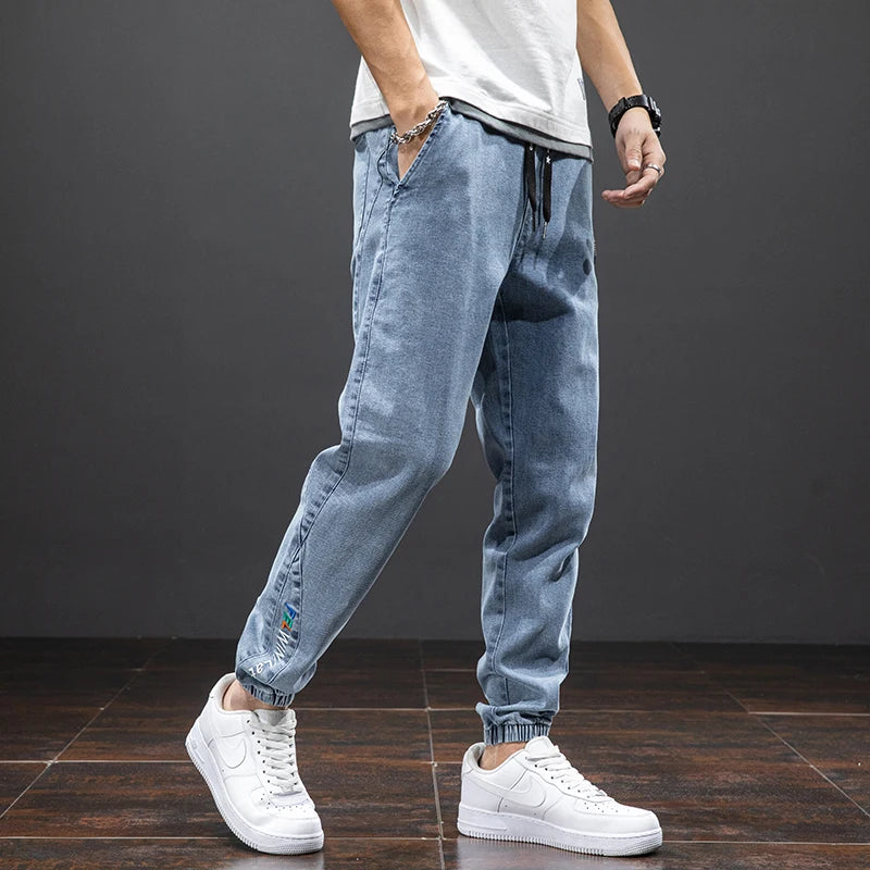 Spring Summer Black Blue Cargo Jeans Men Streetwear Denim Jogger Pants Men Baggy Harem Jean Trousers Plus Size - trendingshoping.com