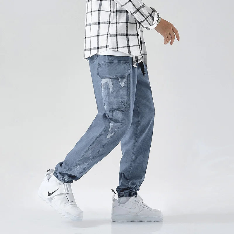 Mens Plus Size Loose Jogger Jeans Harem Cargo Ankle Length Denim Trousers