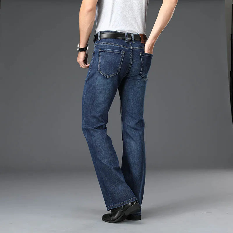Jeans Men Mens Flared Boot Cut Leg Designer Classic Denim High Waist Stretch Loose Blue Jeans