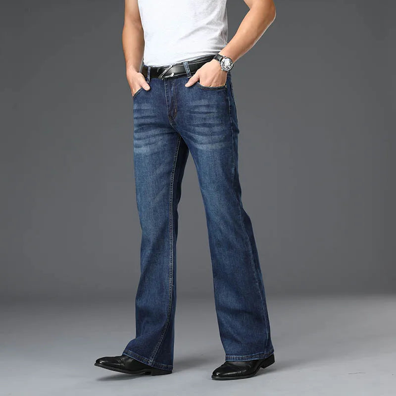 Jeans Men Mens Flared Boot Cut Leg Designer Classic Denim High Waist Stretch Loose Blue Jeans