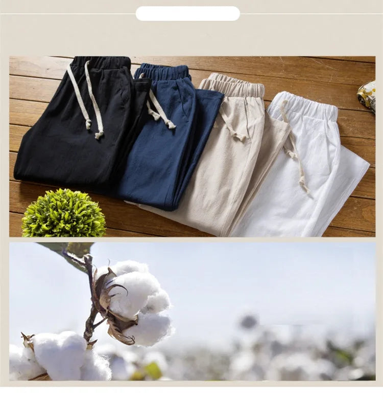 Men’s Summer Cotton Linen Shirt and Pants Set