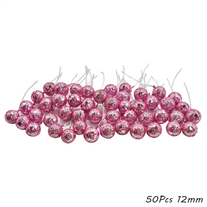 Mixed Pink Plant Flower Cherry Stamen Berries Bundle DIY Christmas Wedding Cake Gift Box Wreaths Decor