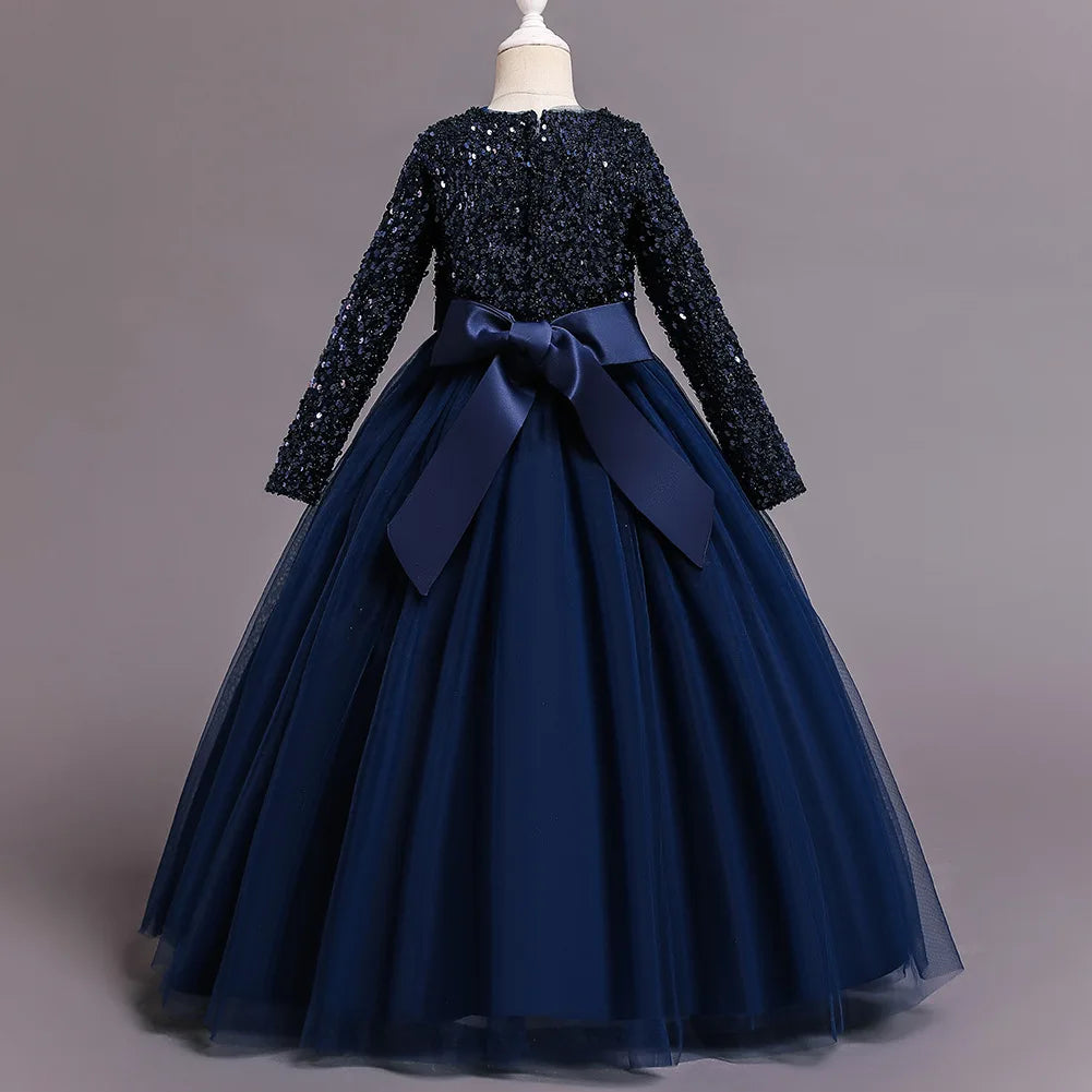 Princess Mesh Dress 4-14y Girl Christmas Winter Party Clothing Kids