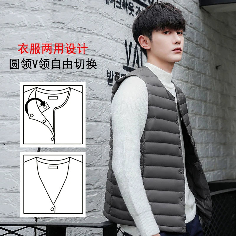 NewBang Men Down Vest Ultra Light Down Vest Portable V-neck Sleeveless Coat Man Winter Without Collar Warm Liner - trendingshoping.com