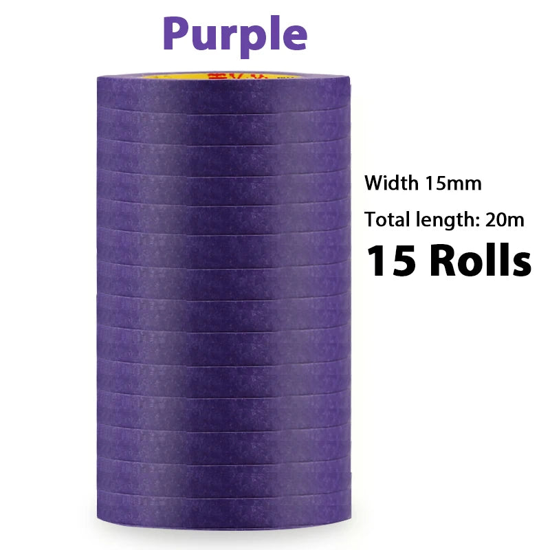 15 Rolls 15mm No-Trace Masking Tape | Multicolor Inkjet Tape for Office & Car