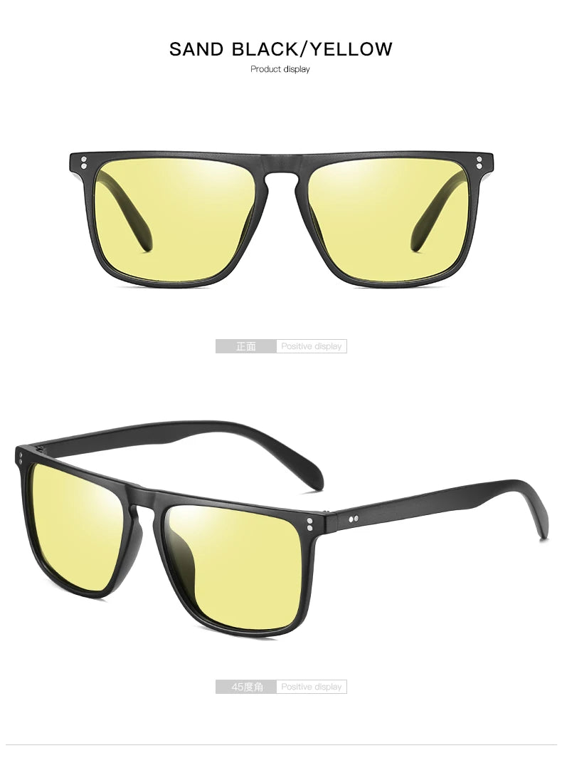 Rivet Square Photochromic Sunglasses Polarized Driving Glasses Men Women