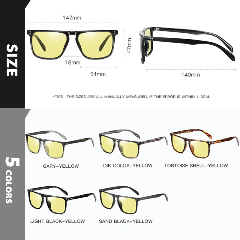 Rivet Square Photochromic Sunglasses Polarized Driving Glasses Men Women
