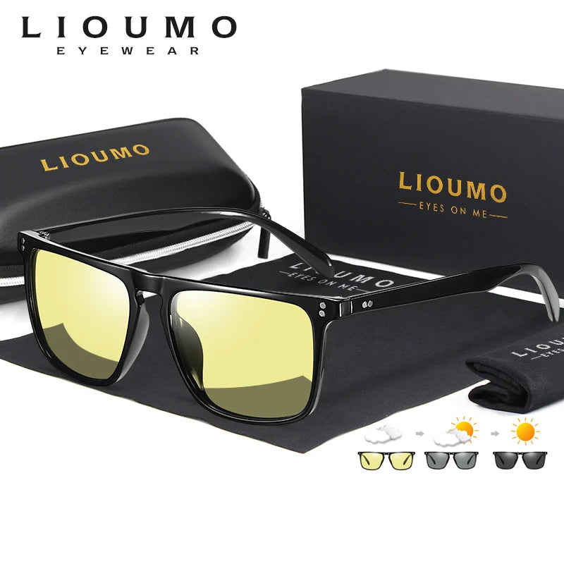 Rivet Square Photochromic Sunglasses Polarized Driving Glasses Men Women