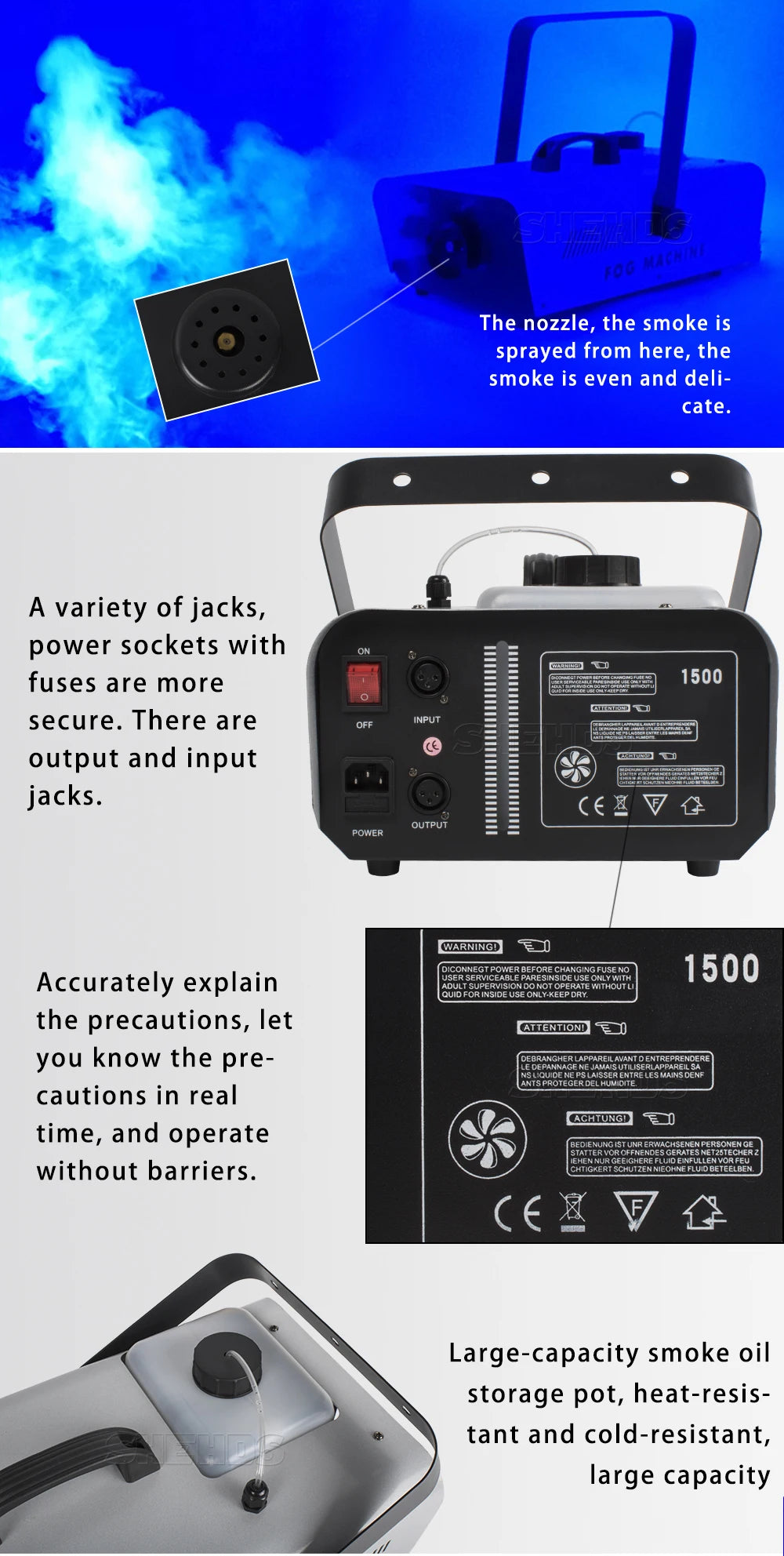 SHEHDS  1500W&1500W with DMX512 Smoke Machine for Concert Wedding DJ Fog Machine - trendingshoping.com