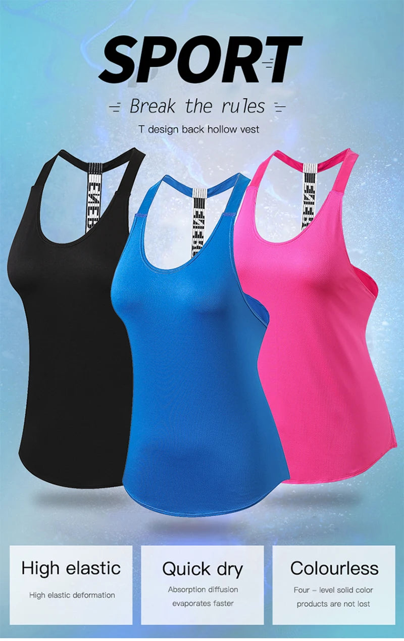 Women Gym Tops Black Sleeveless Yoga Top Women Fitness Shirt Gym Vest Running workout Sports Tops Letter Backless Shirt