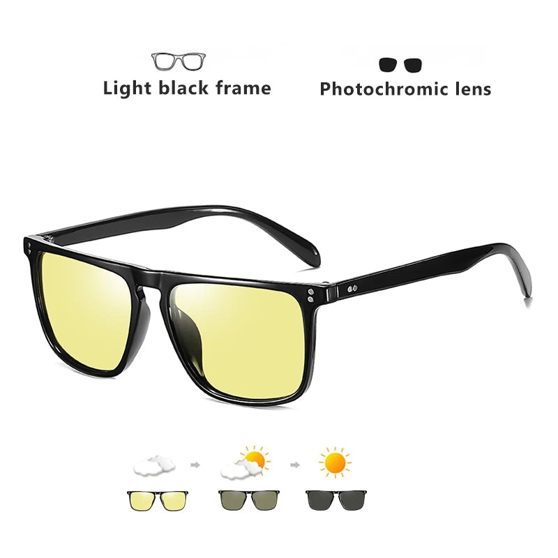 Rivet Square Photochromic Sunglasses Polarized Driving Glasses Men Women