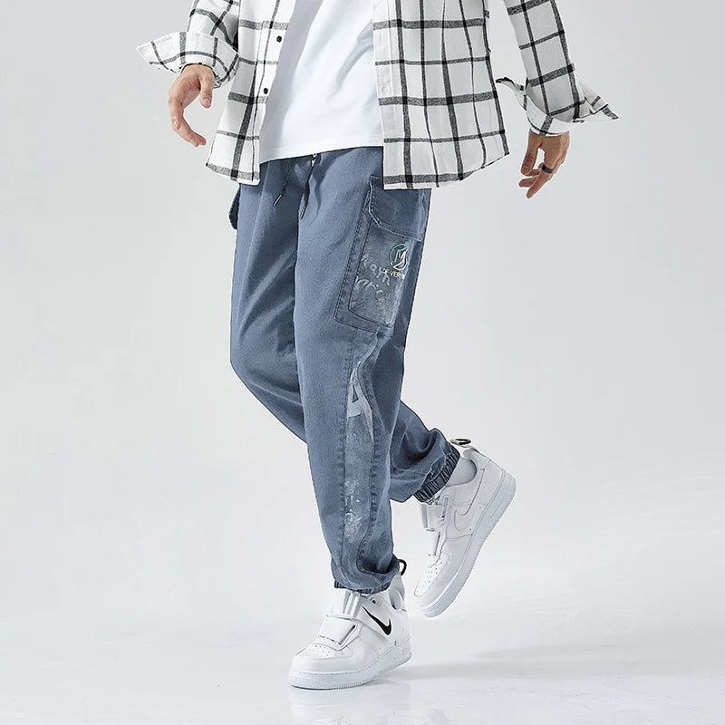 Mens Plus Size Loose Jogger Jeans Harem Cargo Ankle Length Denim Trousers