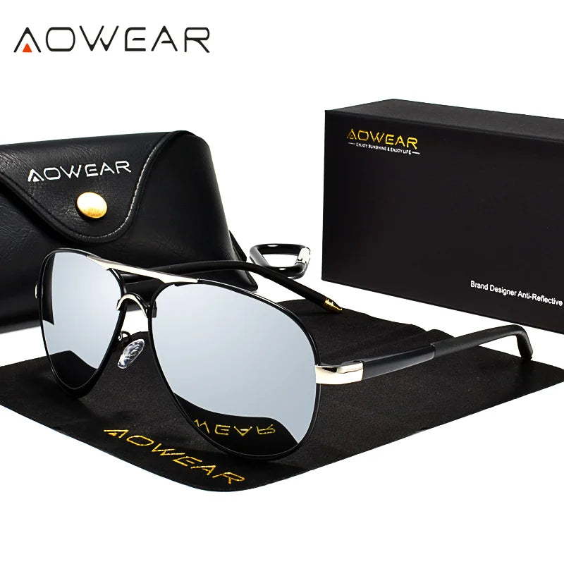 AOWEAR Aviation Polarized Sunglasses Men Driving Mirror Sun Glasses Male Brand Design Classic Pilot Eyewear Oculos Gafas De Sol