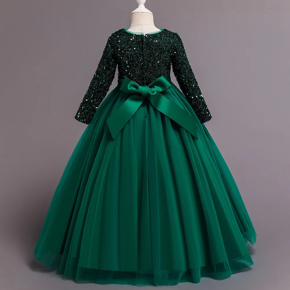 Princess Mesh Dress 4-14y Girl Christmas Winter Party Clothing Kids