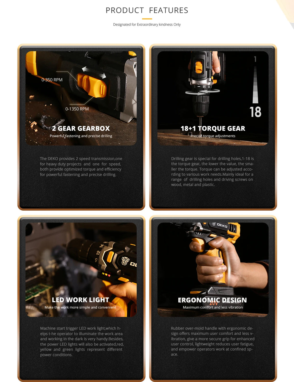 DEKO Cordless Drill 2 Speed Electric Screwdriver with Lithium Battery