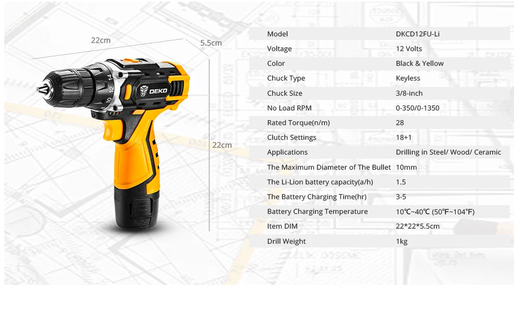 DEKO Cordless Drill 2 Speed Electric Screwdriver with Lithium Battery