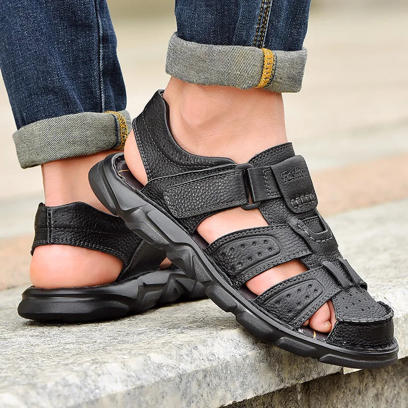 Men's Genuine Leather Sandals: Classic Summer Outdoor Footwear