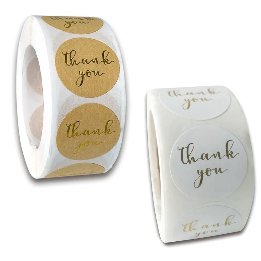 100-500pc Round Gold labels Thank You Kraft Stickers 1 inch Wedding Pretty Gift Cards Envelope Customized Sealing Label Stickers