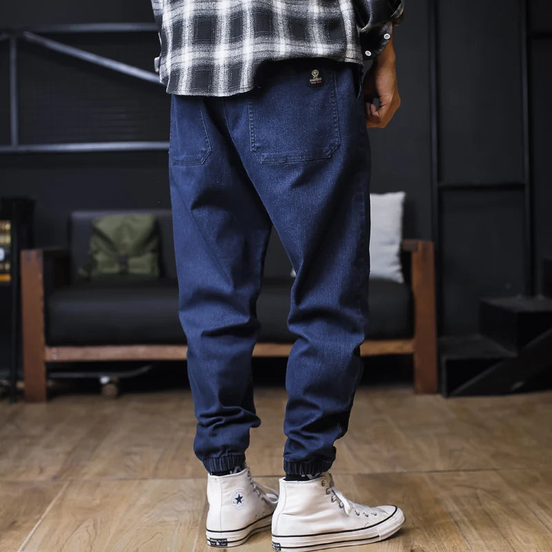 Mens Plus Size Loose Jogger Jeans Harem Cargo Ankle Length Denim Trousers