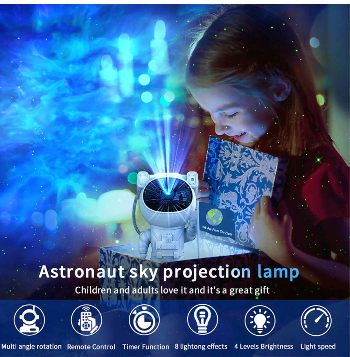 Astronaut Star Projector with Bluetooth Speaker – Nebula Night Light for Bedroom Aesthetic