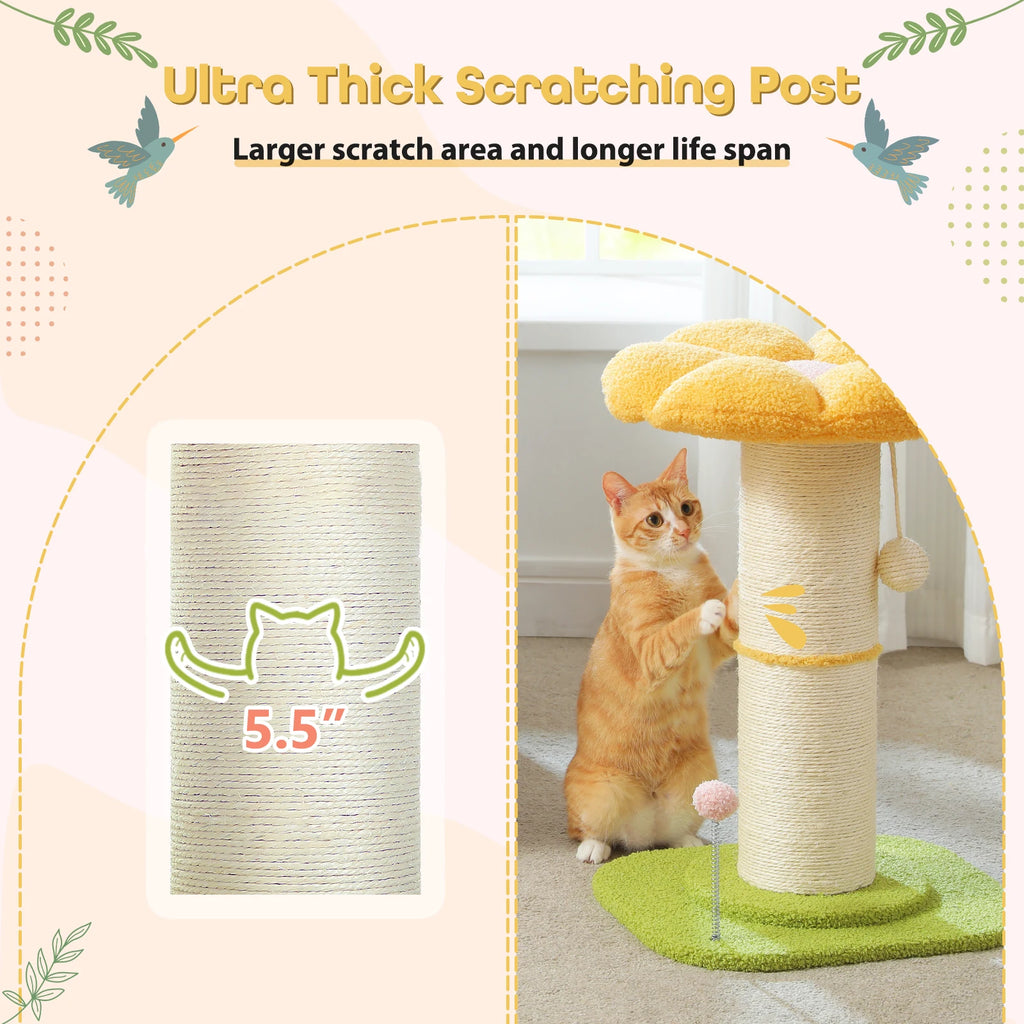 Flower Cat Scratching Post Small Cat Tree Tower Cat Scratcher for Indoor Cats with Super Thick Scratching Post Removable Cat Bed - trendingshoping.com