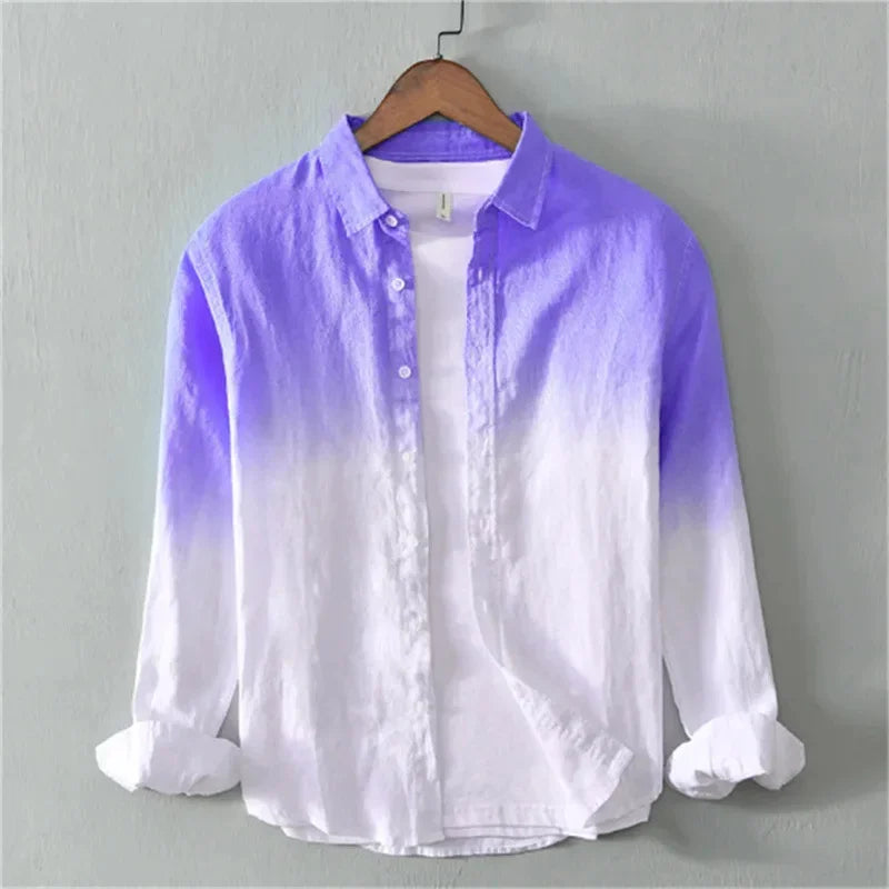 Men’s Long Sleeve Linen Shirt Casual Gradient Design