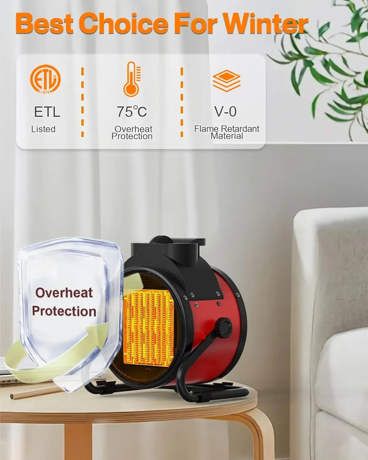 Smart Temperature-Controlled Fan Heater Fast Heating with Smart Thermostat Multi-Purpose Heater For Home And Commercial Use