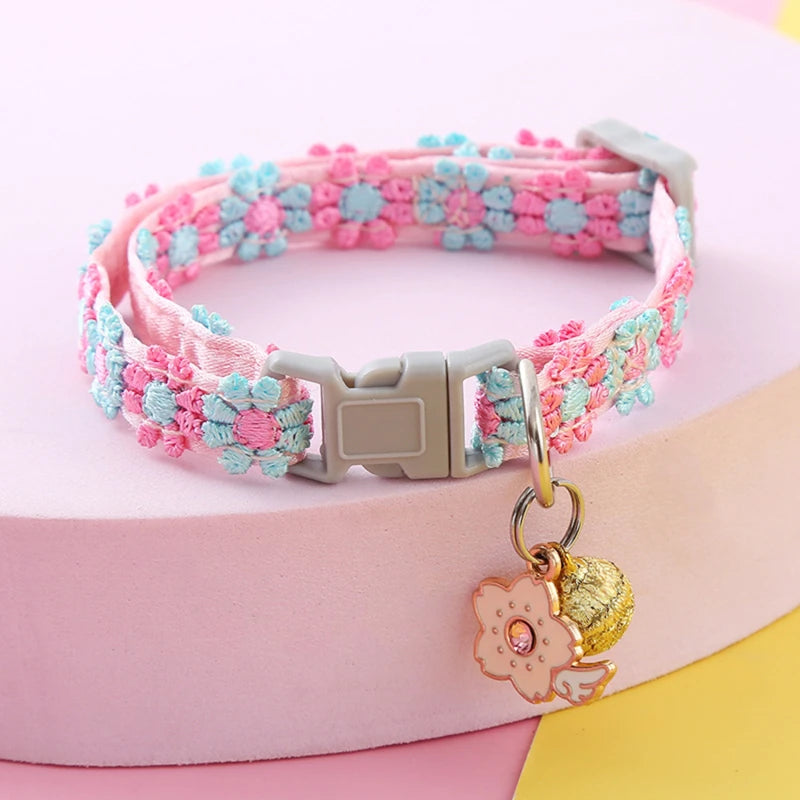 Pet Collar with Bell Adjustable Cartoon Print for Dogs Cats