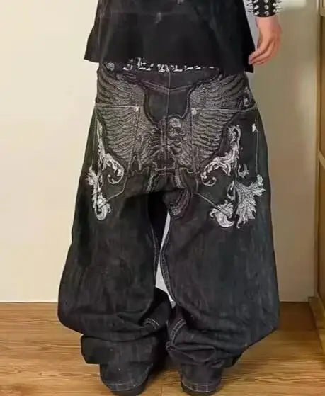Jeans letter embroidered black loose trousers Couple fashion retro new athlete street clothing Y2K Harajuku street wear trousers - trendingshoping.com