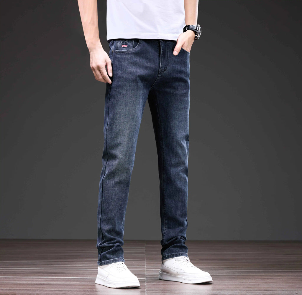 Men's Loose Straight Leg Jeans - Slightly Stretch Casual Denim Pants, Blue/Black