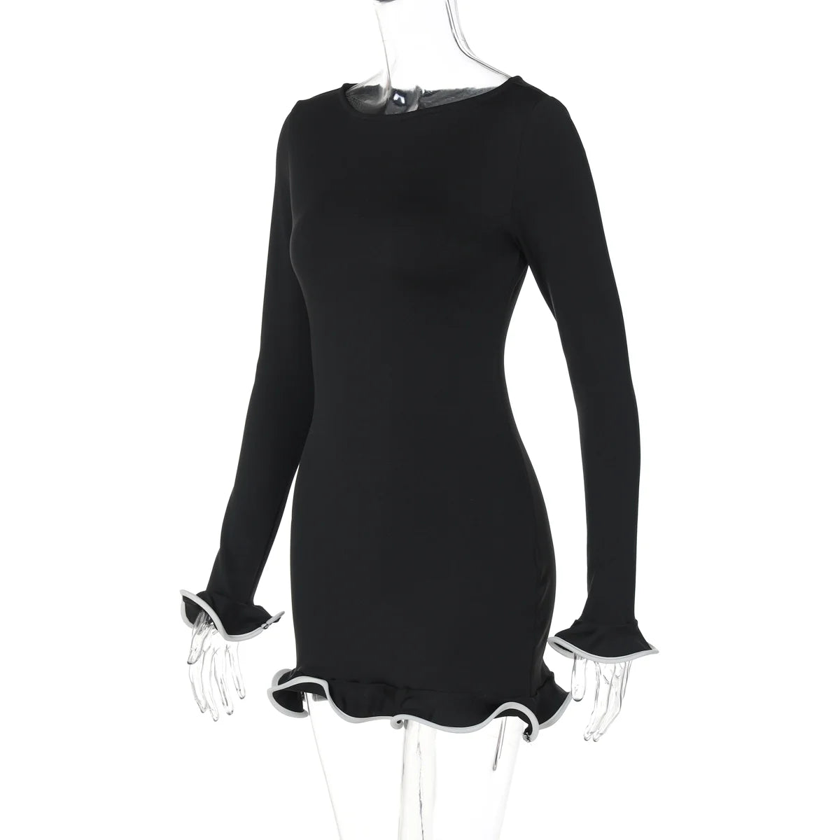 Dulzura Women's Ruffle Patchwork Bodycon Mini Dress - Long Sleeve O-Neck Sexy Party Outfit