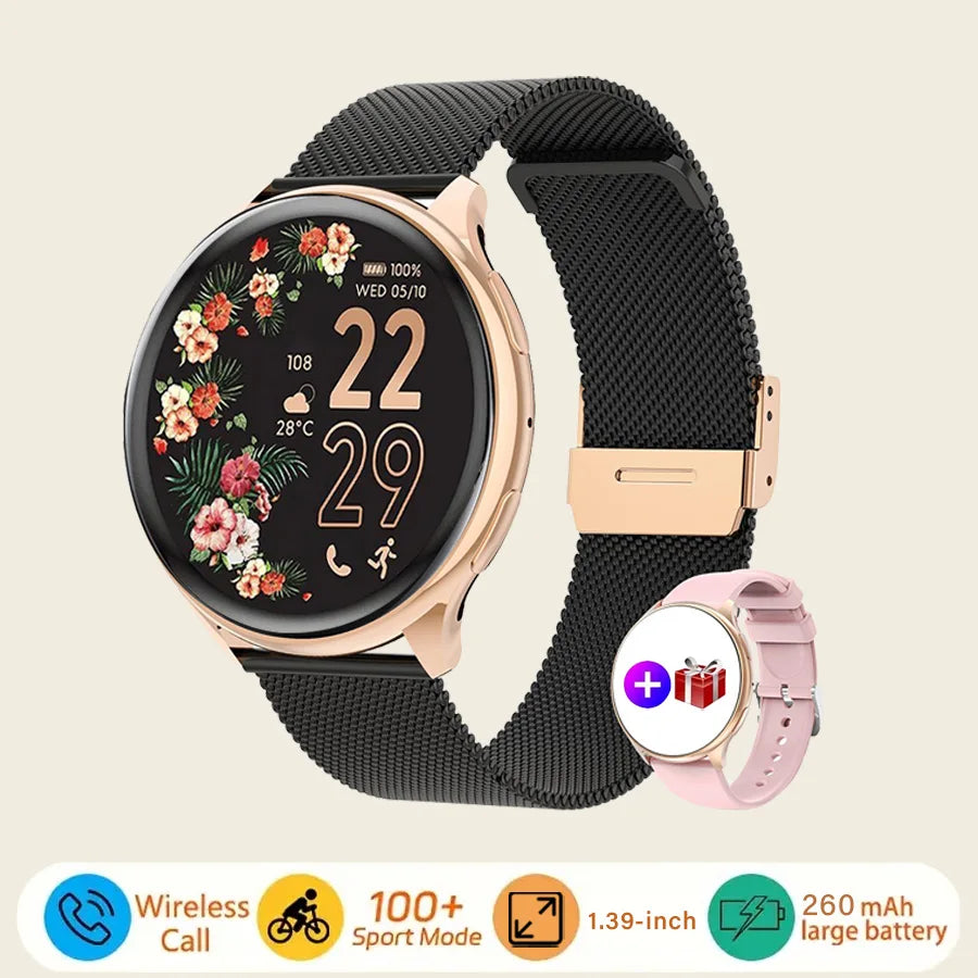 Smart Watch for Women – Always-On Display, IP67 Waterproof, Fitness Tracker with Sleep & Menstrual Cycle Monitoring – Black Gold