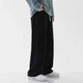 Mens Straight Loose Wide Leg Baggy Jeans Black Grey Blue Casual Pants