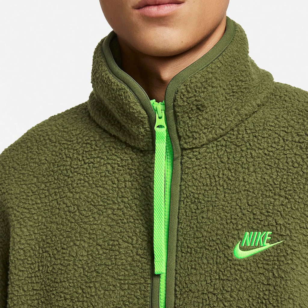 Men's New Season Sherpa Fleece Sport Jacket - Thermal Full-Zip Hooded Coat - DV8183-326 - Rough Green