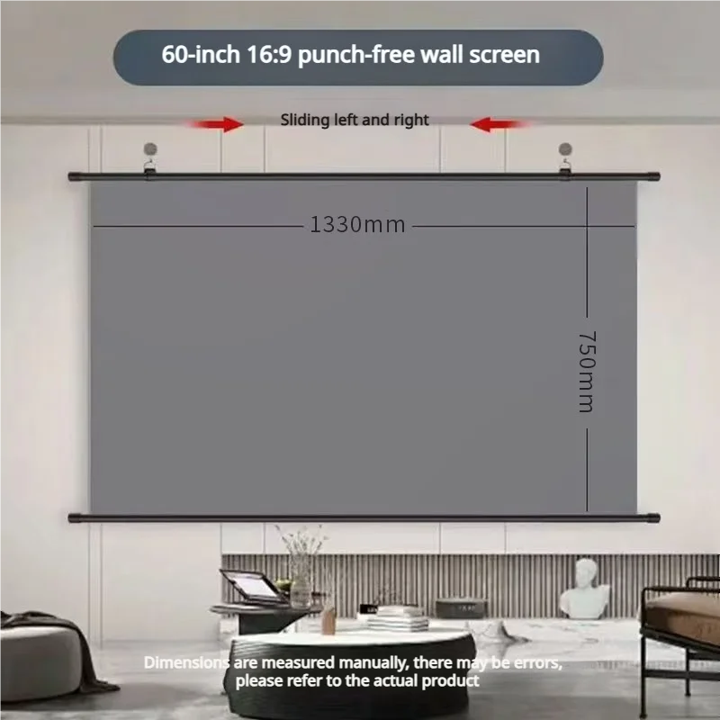 XIAOHUI Anti-light Thick HD Projector Screen 16:9 No-hole Wall-mounted Home Projection Screen 60/72/84/92/100/110/120/133inch