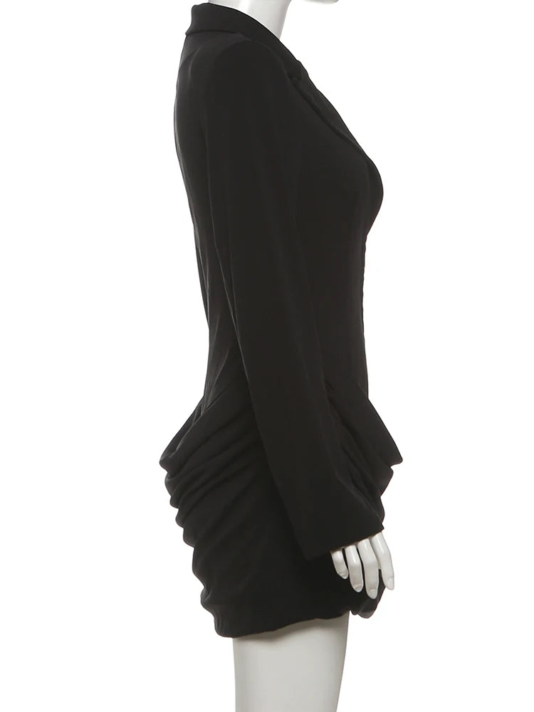 Nibber Women's Sexy V-Neck Mini Dress Long Sleeve Ruched Hidden Button Fashion